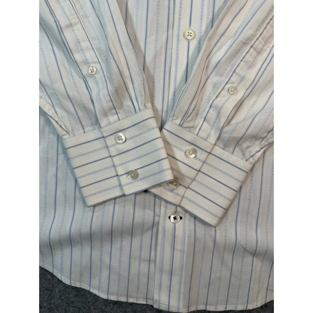 Banana Republic Mens Medium White Blue Striped Cotton Long Sleeve Button Down